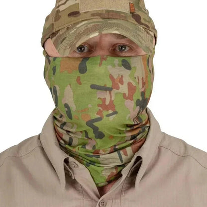 Face Wrap by Valhalla in camouflage design covering face and neck.