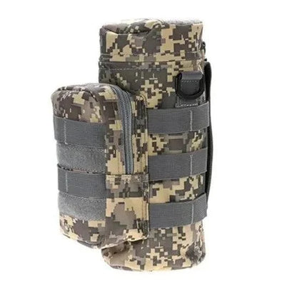 Tactical Water Bottle Carrier with camouflage design and MOLLE system straps.