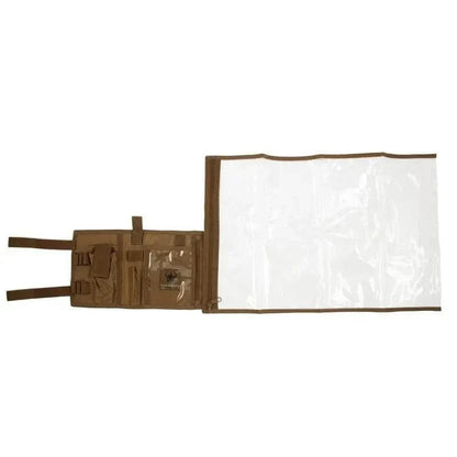 Water-resistant map case by Valhalla in Coyote Brown with pockets and removable A3 map pouch.