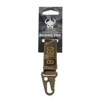 Blood Group Keychain by Valhalla with snap hook and Velcro strap for emergency identification.
