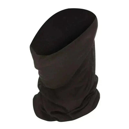 Face Wrap by Valhalla in black polyester microfiber, seamless, moisture-wicking design.
