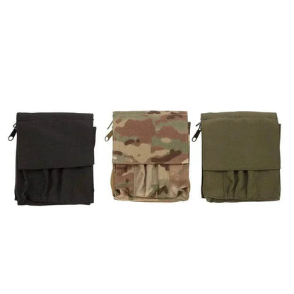 Tactical notebook cover in black, Multicam, and green colors, made from durable 500D Cordura fabric, with pen slots and secure Velcro flap.