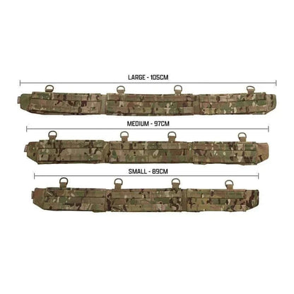 CQB Tactical Belt By Valhalla with anti-slip rubberized pads and MOLLE webbing in various sizes.