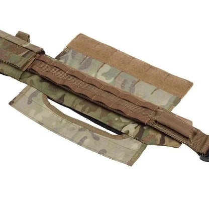 CQB Tactical Belt By Valhalla with MOLLE webbing in camouflage pattern.