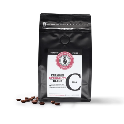 BLEND CHARLIE coffee bag, dark chocolate and spice flavors, supports veterans.