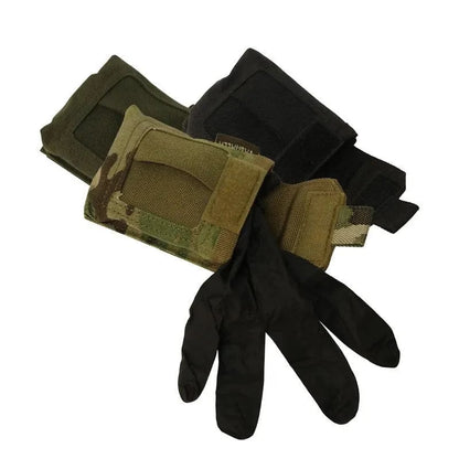 Compact Valhalla Disposable Glove Pouches with black gloves for quick access and versatile attachment options.