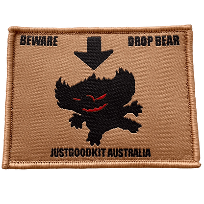 Australian Drop Bear Tactical Morale Patch, featuring a mythic creature design with red eyes and sharp teeth, perfect for outdoor gear.