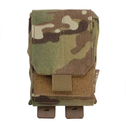 Camouflage dump pouch by Valhalla, Molle compatible, folded view.