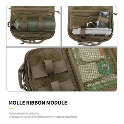 Medical backpack with MOLLE ribbon module for tactical equipment storage, essential for survival and emergency preparedness.