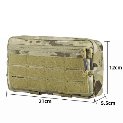 Tactical MOLLE Pouch for EDC, durable 500D nylon, 21x12x5.5cm, camouflage design.