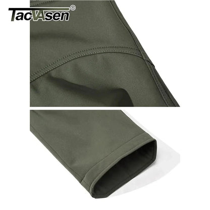 Tactical pants for men with premium polyester material, close-up on fabric and seam.