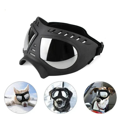 Tactical dog glasses with UV protection and adjustable straps for outdoor safety.