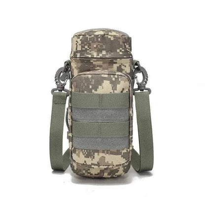 Tactical Water Bottle Carrier with camouflage design and MOLLE system integration.