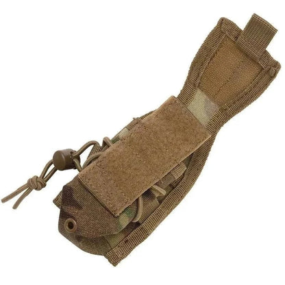 Handheld radio pouch for tactical and law enforcement use with MOLLE compatibility in multicam.