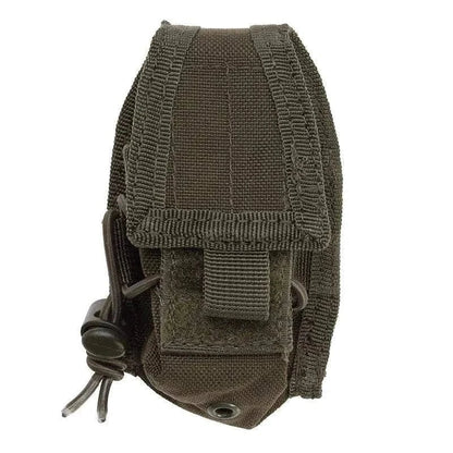 Tactical handheld radio pouch suitable for MOLLE systems, available in Multicam, Black, and Olive.