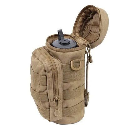 Tactical Water Bottle Carrier with MOLLE integration and camouflage design.