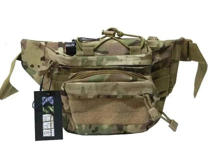 Tactical Bum Bag with multiple pockets and durable 600D material.