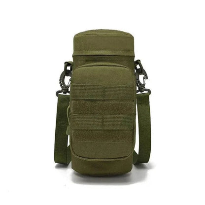 Tactical Water Bottle Carrier with MOLLE system and camouflage design.