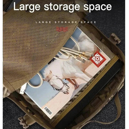 Tactical MOLLE Backpack with large storage space, featuring multiple compartments and durable fabric.