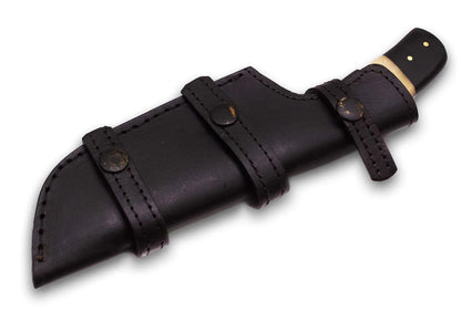 Damascus Steel Hunting Knife with leather sheath, full tang design, Pakka wood handle.