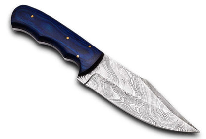Damascus Steel Hunting Knife with pattern welded blade and Pakka Wood handle.