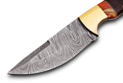 Damascus Steel Hunting Knife with Pattern Welded Blade and Pakka Wood Handle
