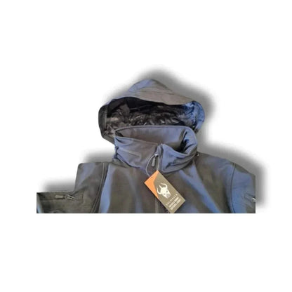 Tactical Softshell Jacket by Valhalla with hood, wind and water-resistant design.