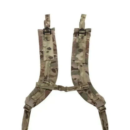 Camouflage ALICE Pack Straps with ergonomic design and adjustable sternum strap for enhanced comfort and stability.