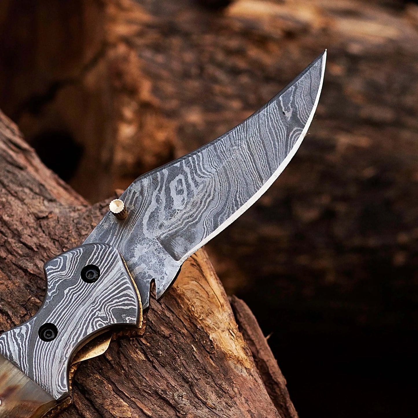 Damascus Steel Folding Knife | JustGoodKit