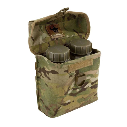 Valhalla MOLLE Minimi Pouch in Australian MultiCam, showcasing dual flask storage and high-strength fabric.