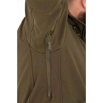 Close-up of Valhalla Tactical Softshell Jacket in olive showing underarm vents.