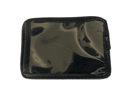 Velcro ID card holder with clear window and black trim for secure attachment.