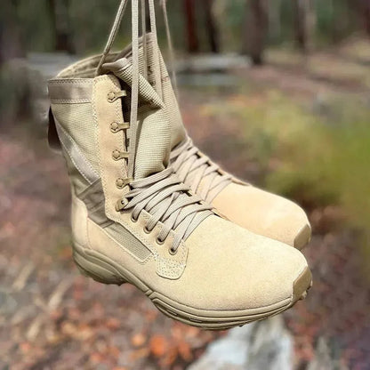 NFS Tactical Boot in forest setting, showcasing suede leather and nylon construction.