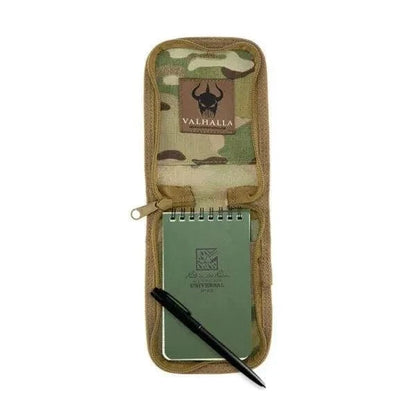 Waterproof Notebook Cover by Valhalla with zipper closure and pen sleeves.