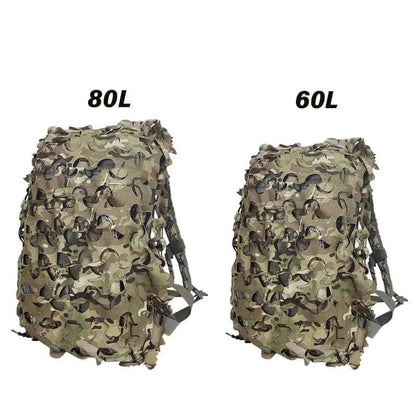 3D Camo Net Backpack Cover for 60L and 80L backpacks showcasing realistic camouflage design.