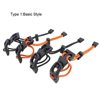 Multi-Purpose MOLLE Webbing Buckle Clip in tactical black and orange cord for organizing gear.