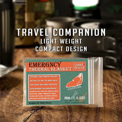 Thermal blanket for emergency and outdoor use with durable, lightweight design.