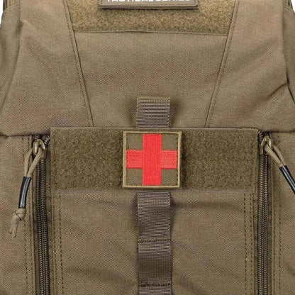 Medical backpack for survival and emergency, durable CORDURA material, internal frame, easy-access design.