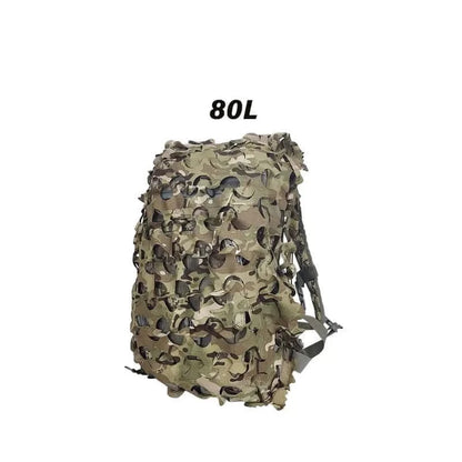 3D Camo Net Backpack Cover for 80L, offering advanced laser-cut camouflage, bionic design for stealth in outdoor adventures.