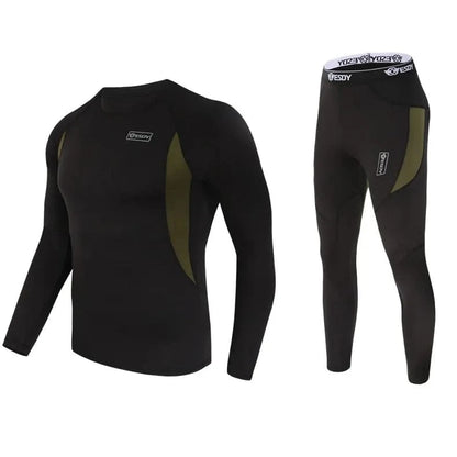Men's thermal underwear set, superior warmth, moisture-wicking, lightweight, durable, stealth design.