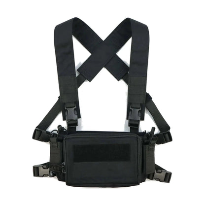 Chest Rig Tactical Airsoft with Camo X-Strap, lightweight and durable for military simulation and outdoor activities.