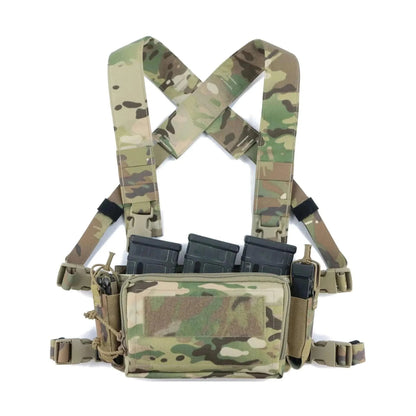 Chest Rig Tactical Airsoft with Camo X-Strap, lightweight and adjustable for outdoor activities.