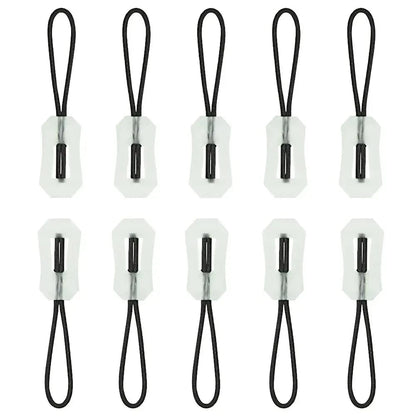 Versatile glow-in-the-dark zipper pulls in cyan for enhanced safety and nighttime visibility on outdoor gear.