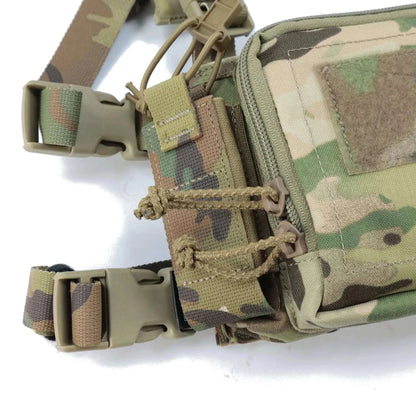 Camo Chest Rig with X-Strap, Tactical Airsoft Gear for Military Simulation.