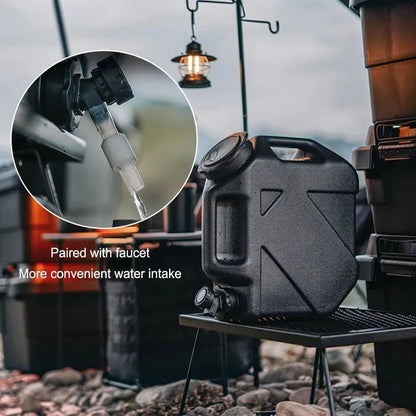 Ultimate Portable Water Container with detachable tap and sleek black design, ideal for camping and travel.