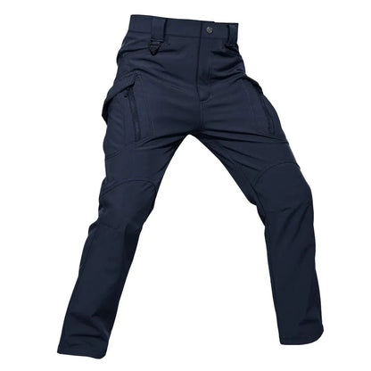 Men's tactical hiking pants for cold adventures; durable, waterproof, fleece-lined cargo style.