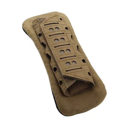 Laser-Cut Shoulder Strap Pad in tan color with breathable mesh and nylon material, designed for enhanced comfort and durability in outdoor gear.