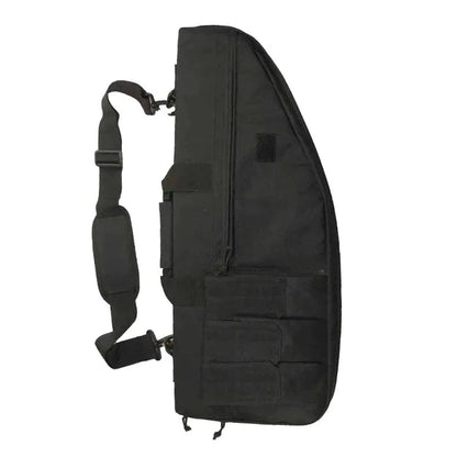 Water-resistant tactical rifle case with MOLLE webbing and durable 600D Oxford fabric for hunting.