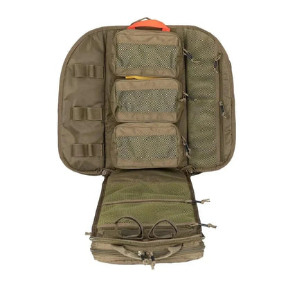 Medical backpack for survival and emergency with CORDURA material, internal frame, and specialized compartments for organized storage.