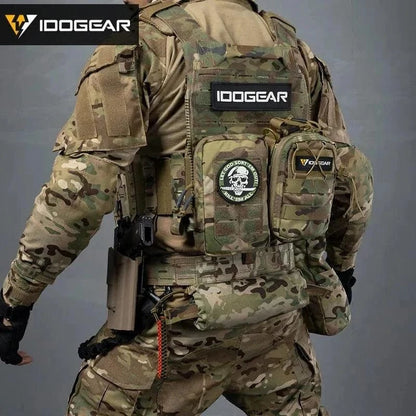 Tactical Utility Pouch strapped to a backpack in multicam pattern.